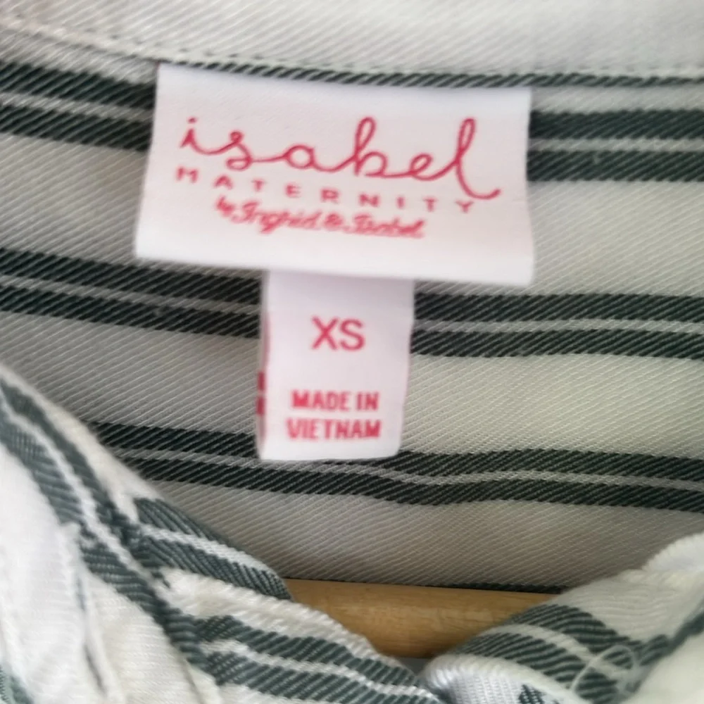 Isabel Maternity by Ingrid & Isabel Green and White Striped Tie Shirt Sz xs
